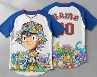 Custom Anime Baseball Jersey, Gotta Catch 'Em All Pocket Monster Shirt