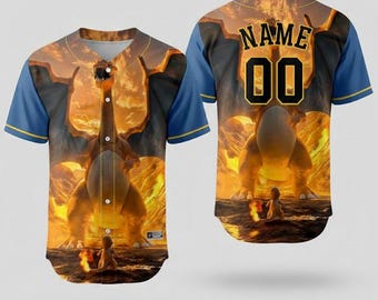Personalized Charizard Baseball Jersey, Custom Anime Sportswear