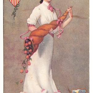 Ohio, ca. 1907–1909, alte Postkarte – Allegorische Frau mit Füllhorn – National Art Co. – Historische illustrierte Staatskarte – Patriotisch