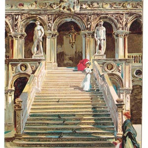 Venice Italy c.1910–1920 - Antique postcard – Scala dei Giganti Doge's Palace – Artistic Figure Scene – Made in Italy