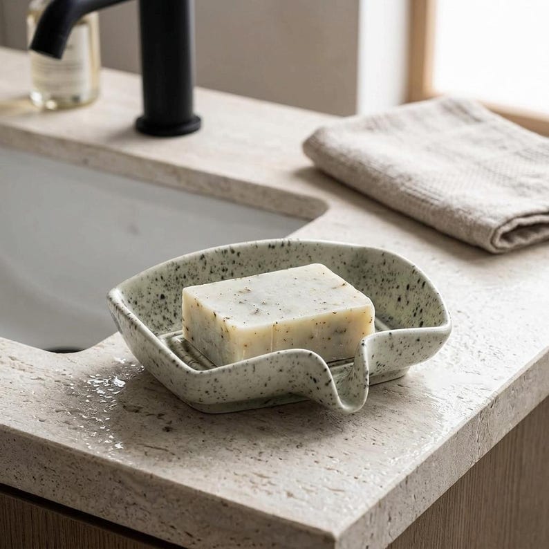 Ceramic Soap Dish With Drainage | Compact Rectangular Soap Holder - Etsy