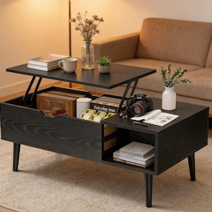 Lift-Top Coffee Table – Small Wooden Storage Table with Hidden Compartment for Living Room