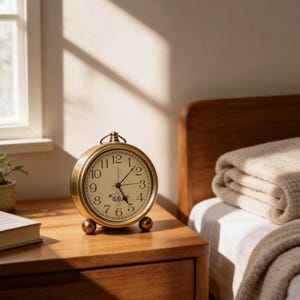 Vintage Golden Table Clock Silent Non-Ticking Retro Alarm Clock Battery Operated Desk Decor