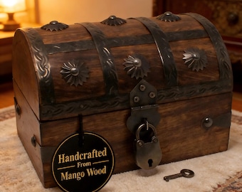 Handmade Pirate Treasure Chest – Lockable Wooden Box with Skeleton Keys, Kids Prize Storage & Classroom Decor