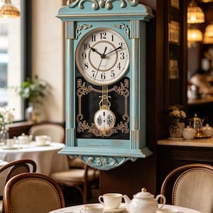 Vintage Grandfather Wall Clock 16 Inch Blue Battery Operated (Battery not included)