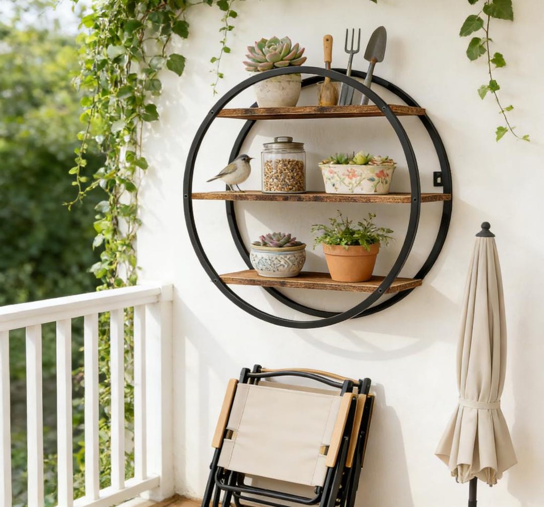 3-tier Rustic Floating Shelves – Geometric Metal & Wood Wall Decor for ...