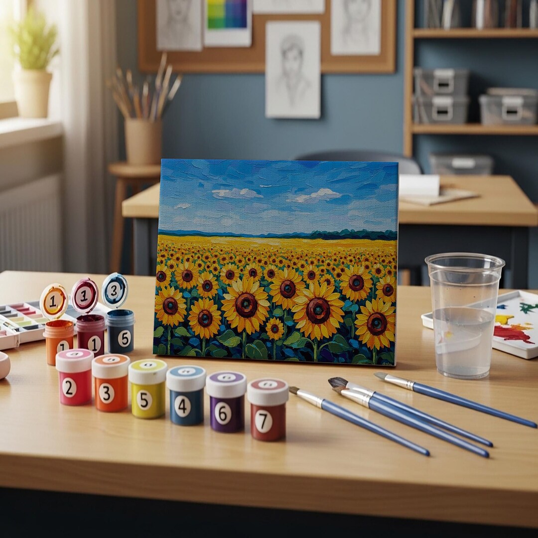 Sunflower Paint by Numbers Kit, DIY Flower Painting Set, Sunflower ...