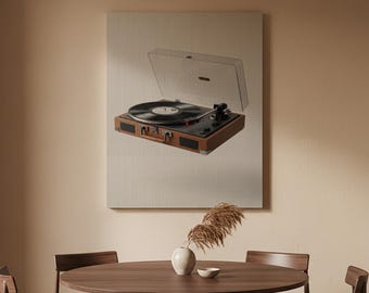 Lienzo de tocadiscos, arte vintage de tocadiscos, arte de pared musical retro, lienzo de vinilo clásico, decoración de habitación para audiófilos, regalo para amantes de la música, arte en lienzo
