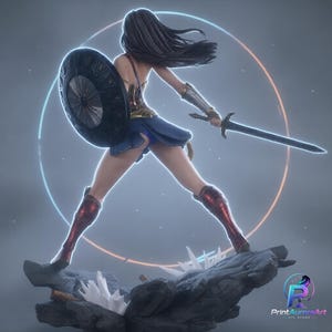 Amazon Warrior Princess STL – Fantasy Shield Maiden Collector Statue 3D Print Model