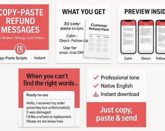 Customer Refund Pack | Copy-Paste Refund Messages for Bad Product, Wrong Item, Damaged Order | Email & Chat Money Back Template