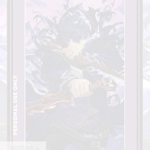 Peut inclure: Un motif de point de croix encadré représentant un fan art d'anime. L'image présente un design détaillé et pixélisé avec une palette de couleurs sombres. Le texte en haut indique "Fan art cross stitch pattern anime". Le texte en bas à droite est "FAN ART CROSS STITCH PATTERN."