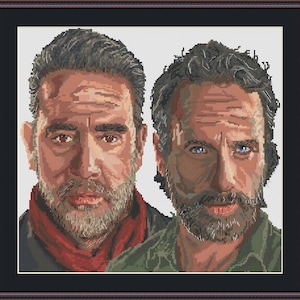Schema per punto croce in formato PDF digitale, fan art di Rick Grimes e Negan. immagine 1