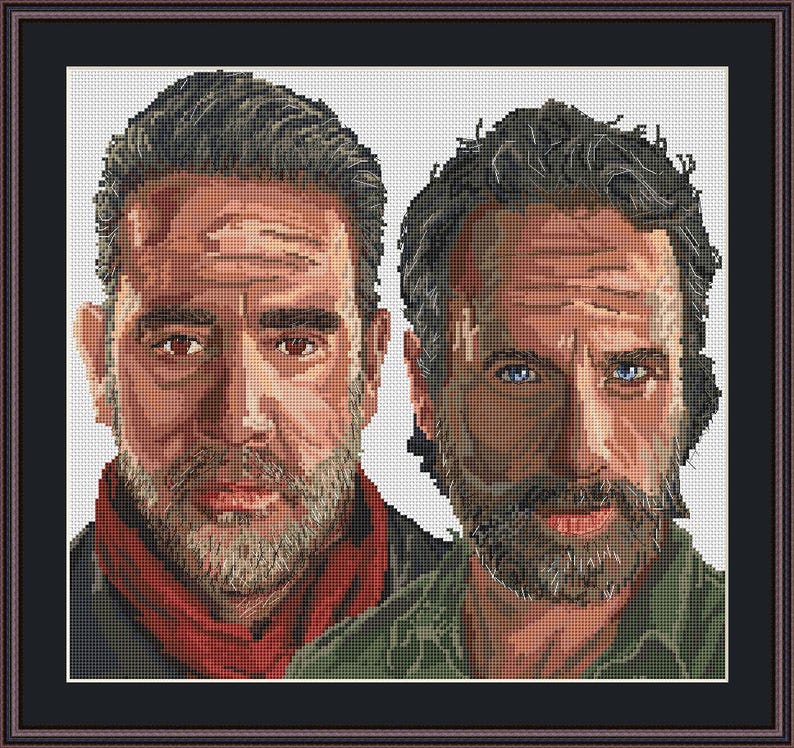 Schema per punto croce in formato PDF digitale, fan art di Rick Grimes e Negan. immagine 1