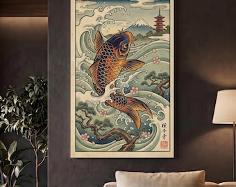日本美術、魚の版画：鯉の絵、広重漁師の贈り物、浮世絵 - Etsy 日本