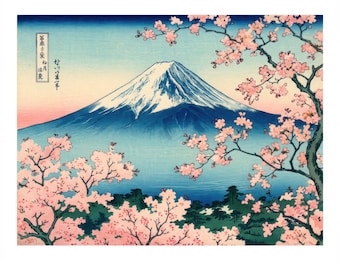 富士山桜の版画：日本の浮世絵風（デジタルダウンロード） - Etsy 日本