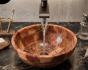 Handmade Jasper Agate Countertop Sink: Natural Stone Bathroom Basin
