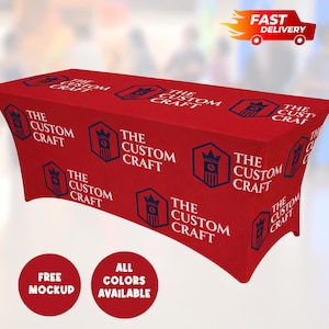 Mantel de spandex personalizado con logotipo. Mantel elástico personalizado para eventos u ocasiones especiales.