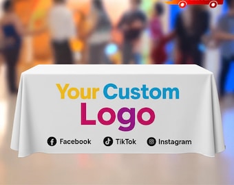 Custom Table Throw for Trade Shows Event | Personalized Tablecloth with Logo | Custom Printed Table throw for Vendor Booth Business Display