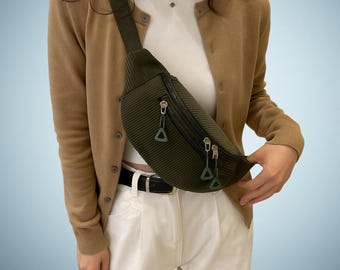 Khaki corduroy heuptasje - fluwelen bananentas voor dames, trendy verstelbare heuptas, cadeau voor haar