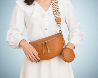 Bruine heuptas van echt leer voor dames - Crossbodytas in zadelmodel, cadeau van echt leer voor haar