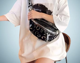 Grote glitter heuptas - Glanzende crossbodytas van imitatieleer, grote glinsterende heuptas, cadeau voor haar