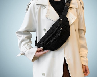 Grote corduroy heuptas - Zachte fluwelen crossbodytas voor dames, ruime heuptas, cadeau voor haar