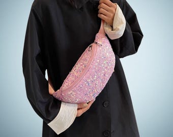 Roze glitter heuptasje - Pailletten crossbody heuptasje 32 cm, sprankelend heuptasje voor dames, cadeau voor haar