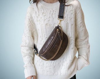 Grote leren heuptas voor dames - PU schouder- en borsttas, trendy crossbodytas, cadeau voor haar