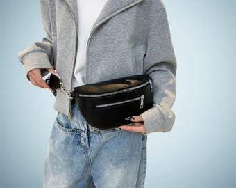Leren handtas in bananenvorm voor dames - PU heuptasje met brede band, schoudertas, crossbodytas, cadeau