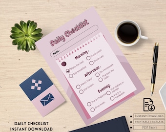 Daily Checklist Printable | Digital Instant Download | Productivity Planner for Everyday Tasks | PDF Printable