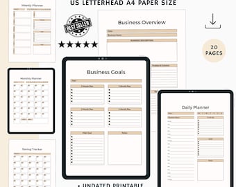 Small Business Planner | Entrepreneur Productivity, Goal Tracker (PDF)