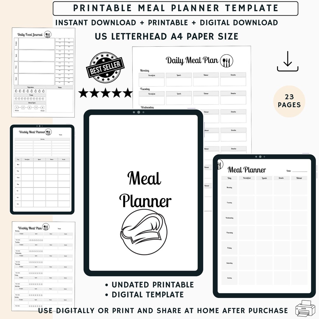 Weekly Meal Planner Printable | Digital Meal Planning Sheet | Grocery ...