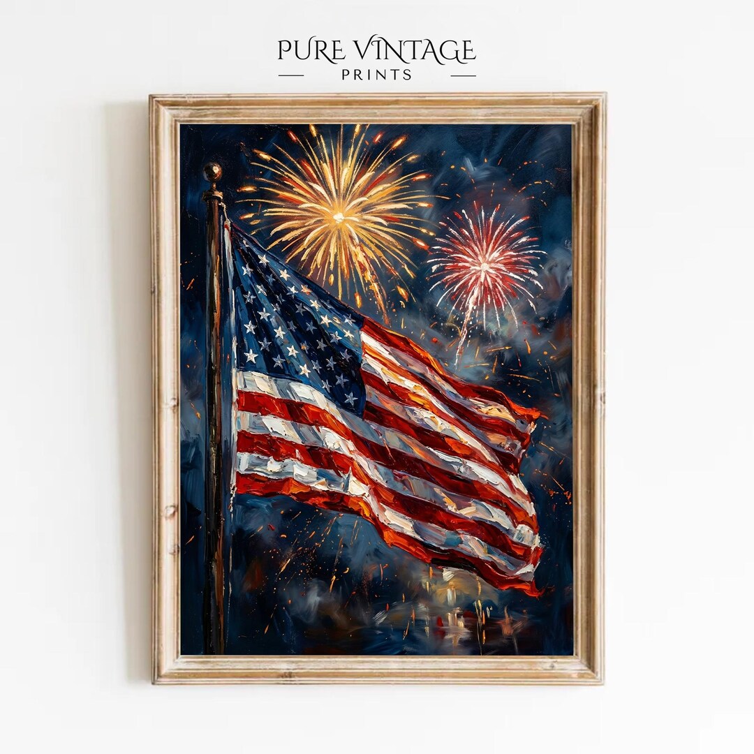 4th of July Printable American Flag Wall Art: Patriotic Independence ...