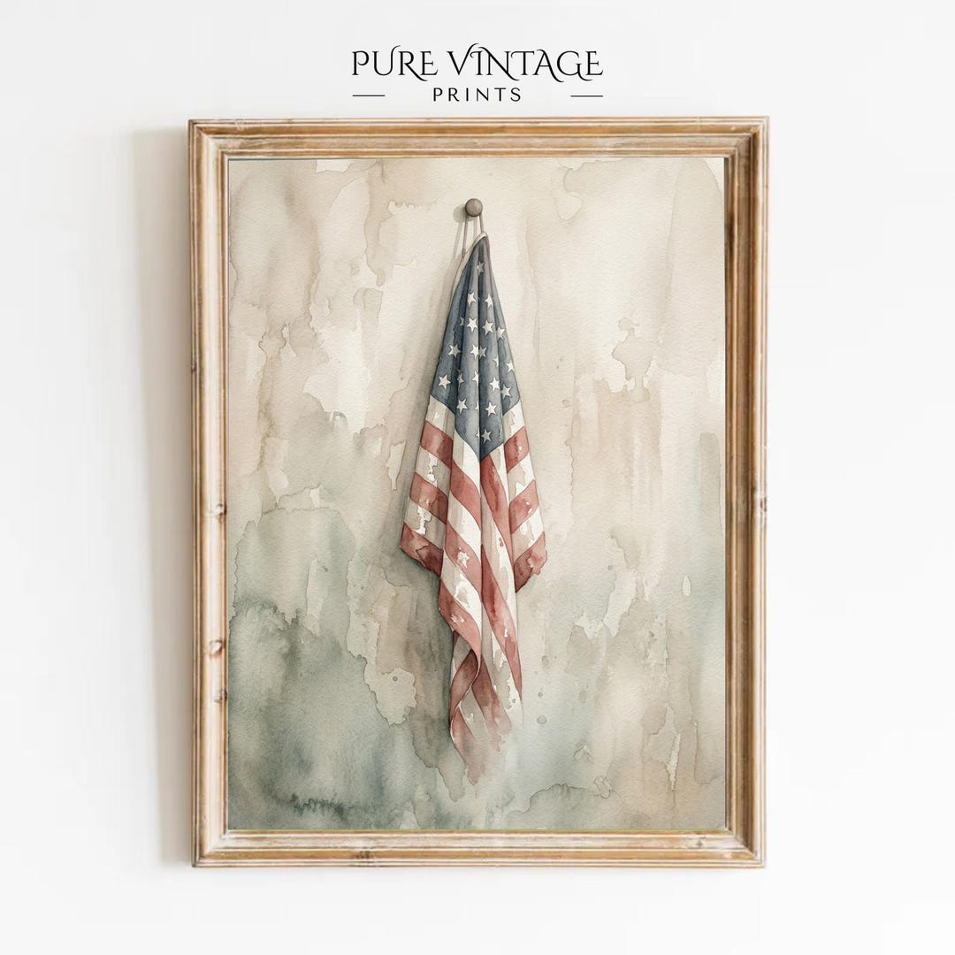 Vintage American Flag Printable Wall Art: Americana 4th of July ...