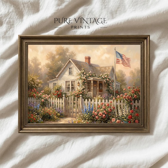 Vintage 4th of July Printable Wall Art: Summer Cottage 4th of July Print | Independence Day Art, Americana Decor | Summer Farmhouse Print