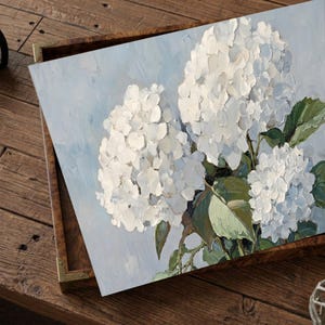 Cuadro de hortensias azules, arte floral para pared, póster botánico, decoración de verano para el hogar, arte de pared estilo granja francesa, arte de pared azul claro imagen 8