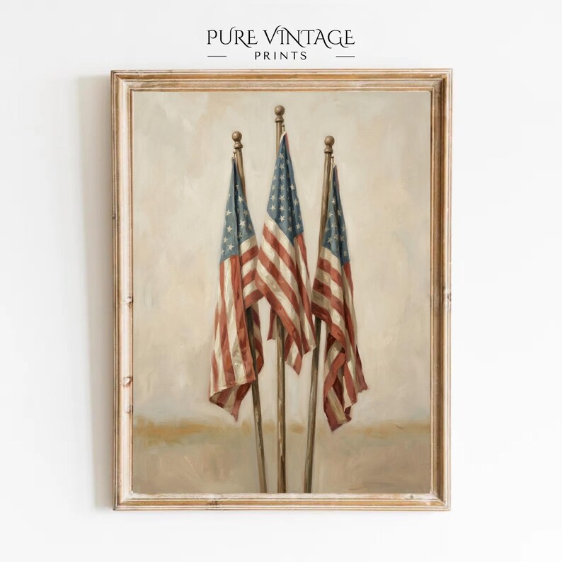 Patriotic Printable Wall Art Set of 6: Vintage American Flag Prints ...