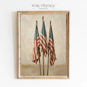 Vintage American Flag Printable Wall Art: Patriotic Independence Day Decor | Americana 4th Of July Painting | 4th of July Neutral Print