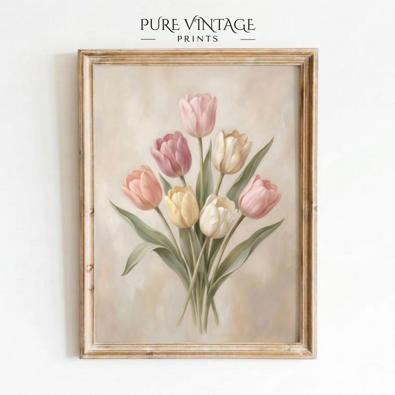 Vintage Spring Printable Wall Art: Muted Farmhouse Tulips Print ...