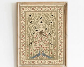Bibel Vers Vintage Vogel Druck: Schau dir die Vögel an religiöse Wandkunst | Folk Art Print | Cottagecore Dekor, Printable Digital Download