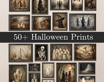 Paquete Mega de Láminas de Halloween / Más de 50 Láminas / Decoración Otoñal Espeluznante / Pared de Galería Gótica / Descarga Imprimible Oscura y Momentánea