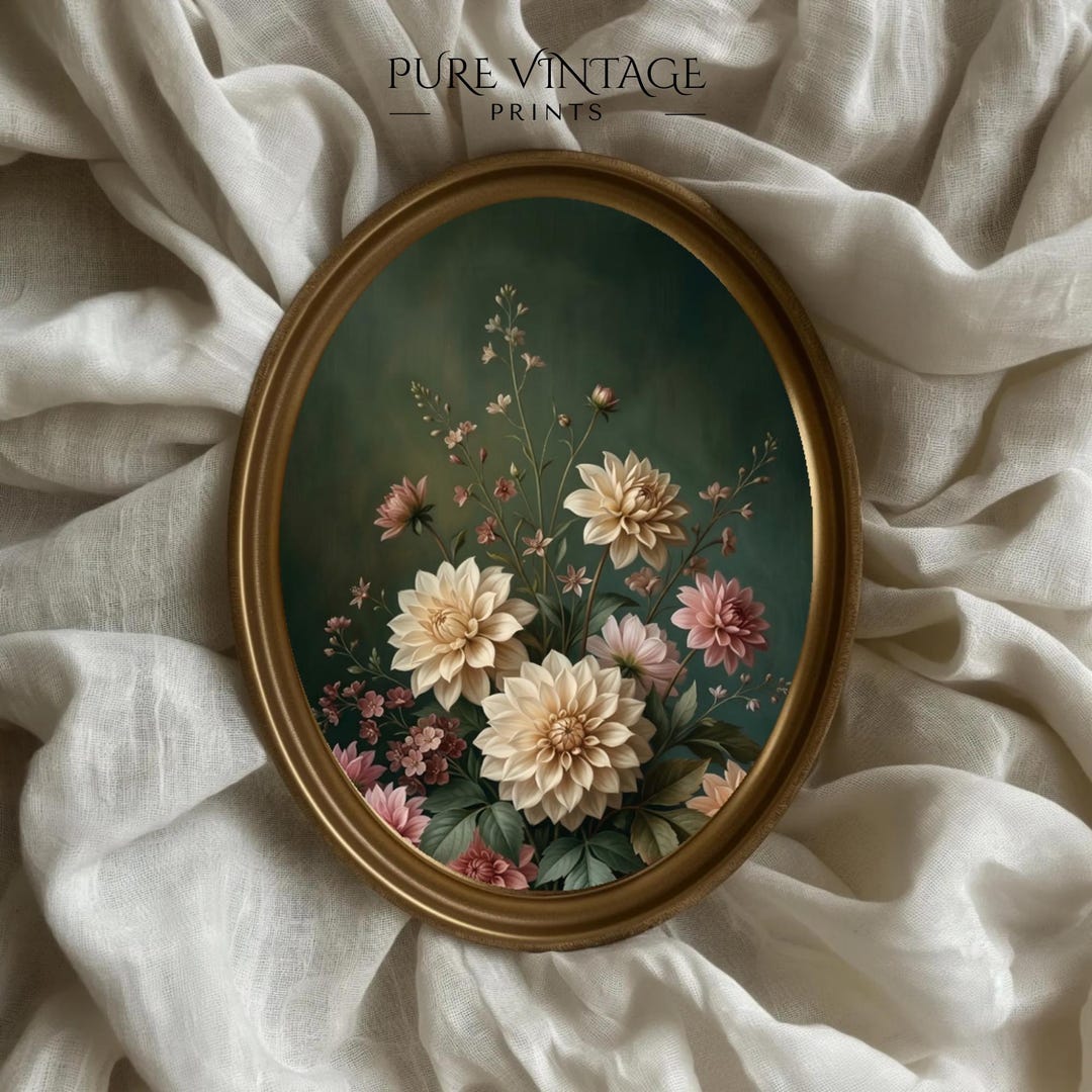 Moody Floral Print: Dark Green Vintage Style Printable Flower Wall Art ...