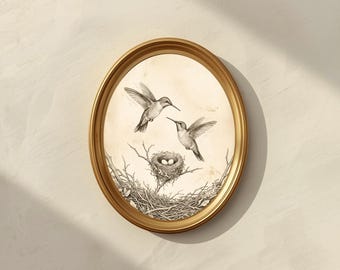 Vintage Hummingbird Print | Minimalist Bird Sketch Illustration (Digital Download)