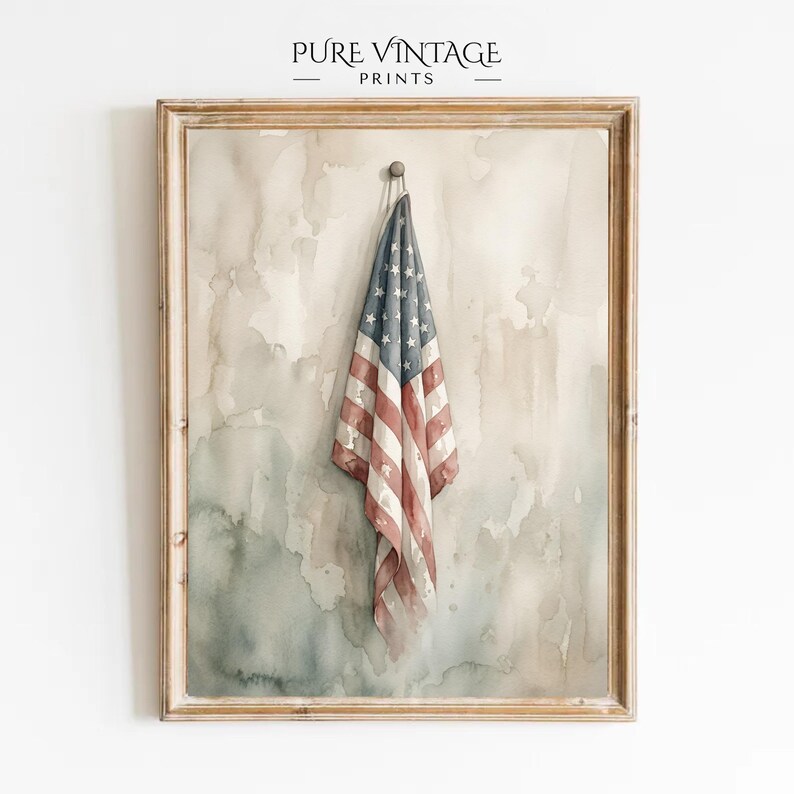 Patriotic Printable Wall Art Set of 6: Vintage American Flag Prints ...