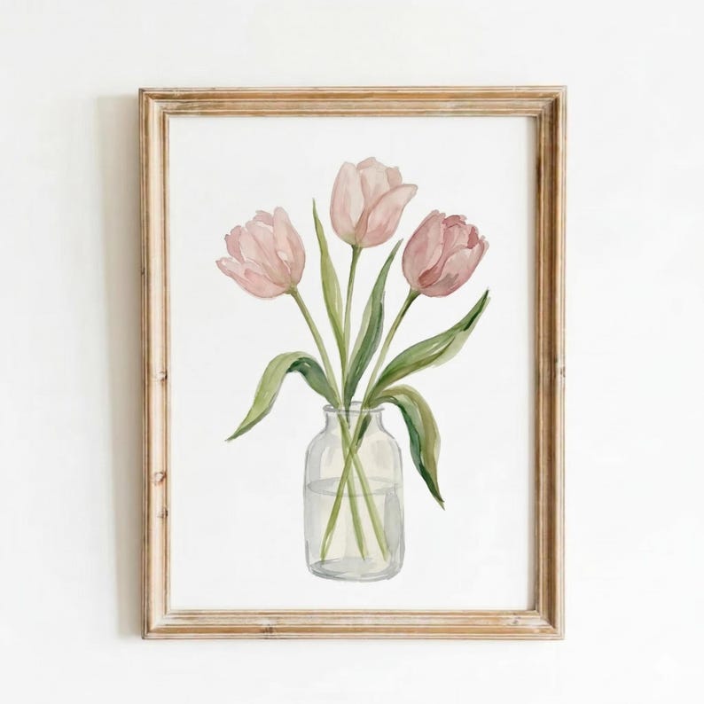 Pink Tulip Painting: Dorm Room Printable Wall Art | Girly Pink Print ...