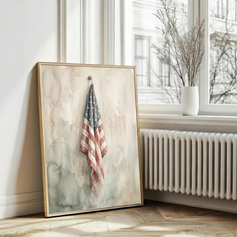 Vintage American Flag Printable Wall Art: Americana 4th of July ...
