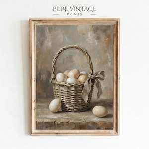Vintage Easter Egg Basket Print, Rustic Oil Painting, Farmhouse Spring Decor (Digital Download)