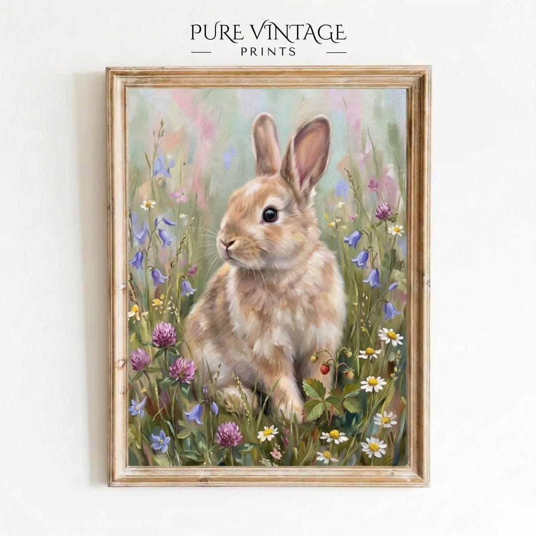 Easter Bunny Wildflower Print: Spring PRINTABLE Wall Art | Spring Print ...