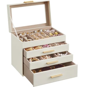 Jewellery Storage Box, 4 Tier Organiser for Rings, Earrings & Necklaces