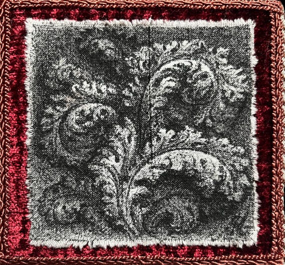 Indian ink painting on fabric mounted on a stretcher frame. Wall decoration. One-of-a-kind piece.